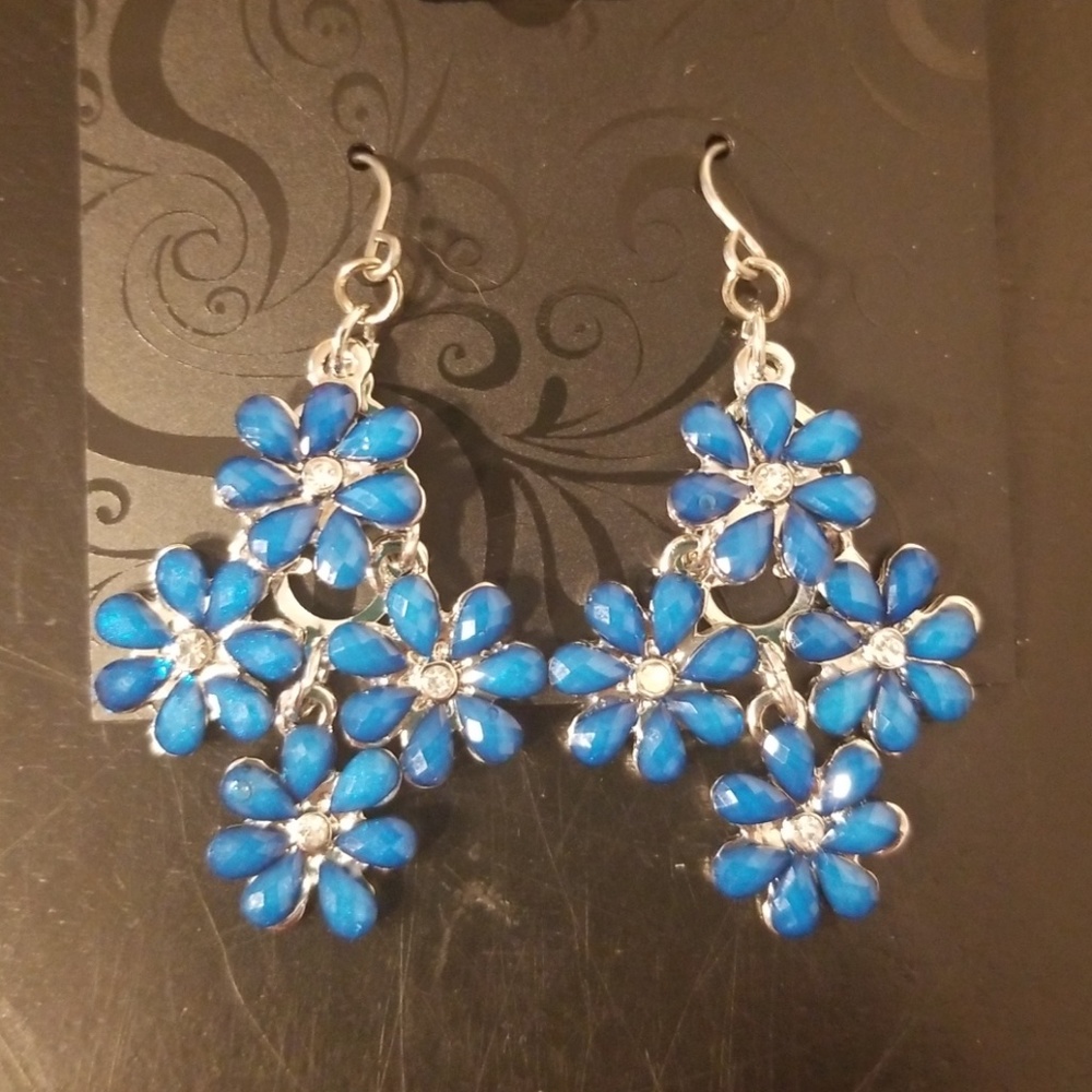 Blue Flower Dangle Earrings